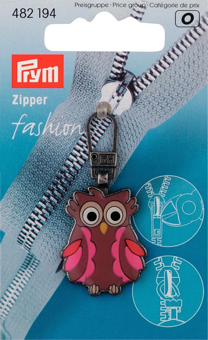 Fashion-Zipper für Kinder Eule braun/pink