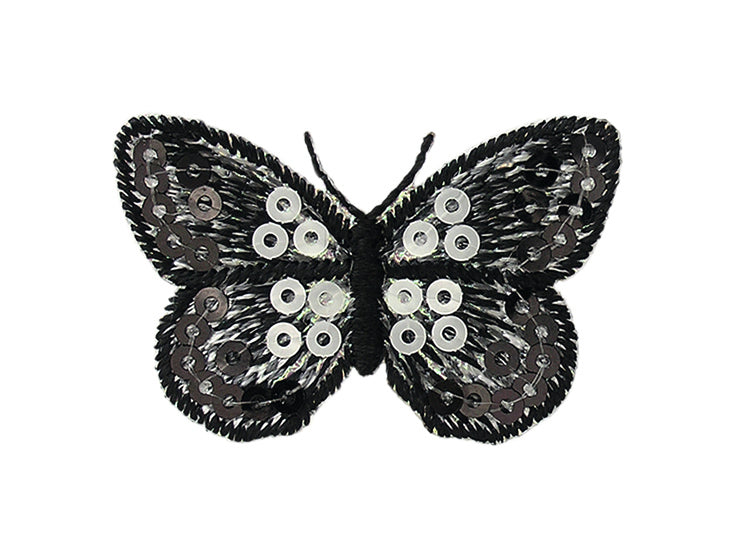 Applikationen - Fashion and Home - aufbügelbar Schmetterling ca. 2,0x3,0 cm silber/schwarz