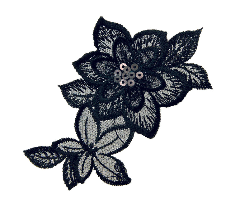 Applikationen - Fashion and Home - aufbügelbar Blütenranke ca. 5,0x10,0 cm schwarz/silber