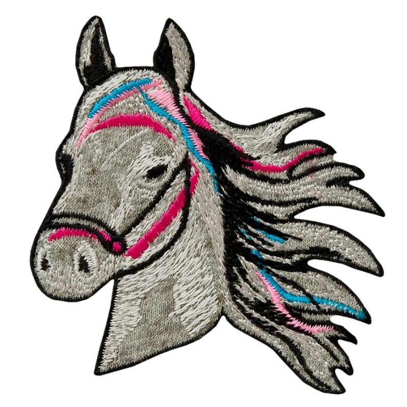 Applikationen - Tiermotive - aufbügelbar Pferdekopf grau/farbig