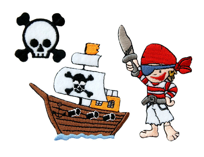 Applikationen - Kids and Hits - aufbügelbar Create  Pirat  ca. 2,0x5,0 cm farbig 3 Stück