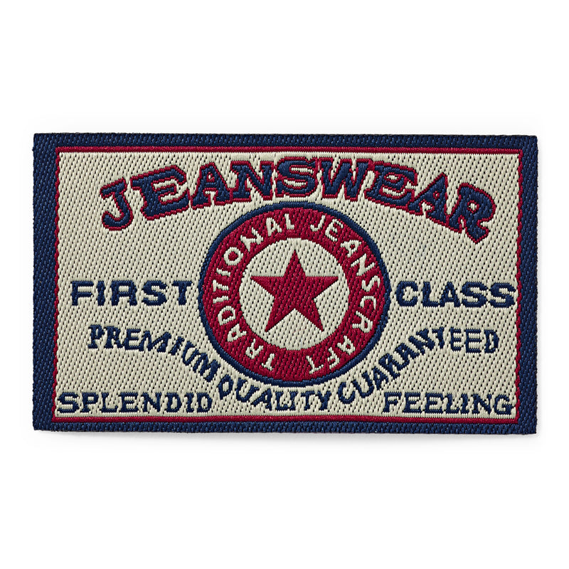 Applikationen - Teens and Jeans - aufbügelbar Jeanslabel Jeanswear First Cla. ca. 3,5x6,0 cm beige