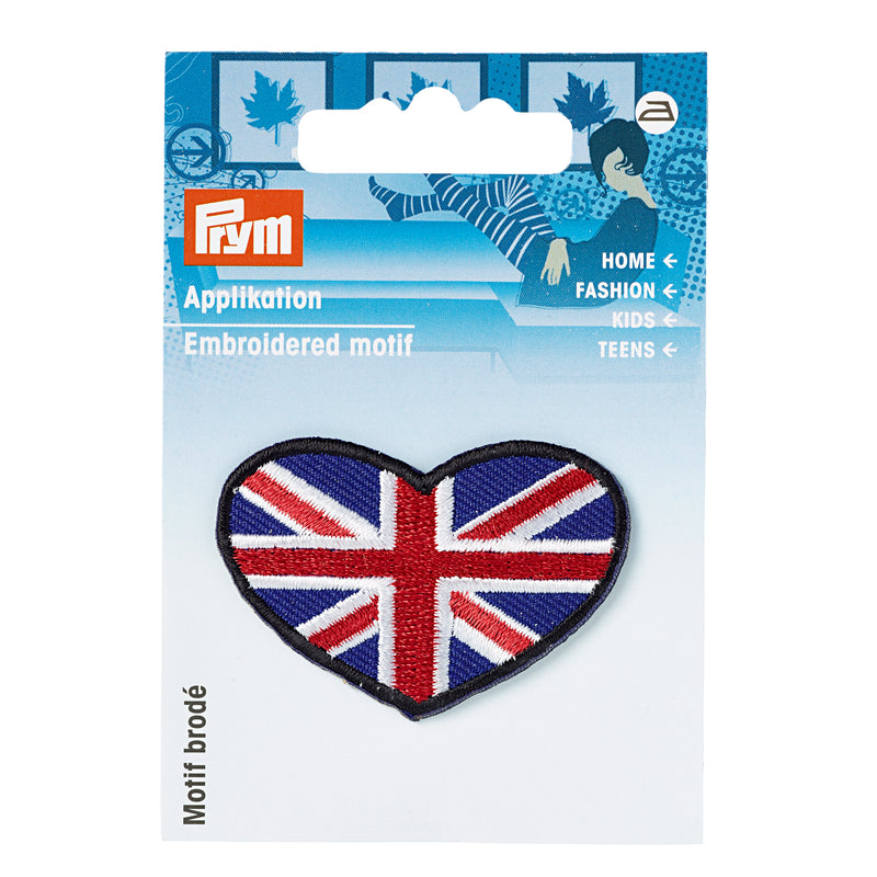 Applikationen - Teens and Jeans - aufbügelbar Herz Brit. Fahne ca. 4,9x3,3 cm blau/rot/weiß