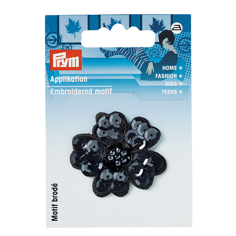 Applikationen - Fashion and Home - aufbügelbar Paillettenblume ca. 4,0x4,0 cm schwarz