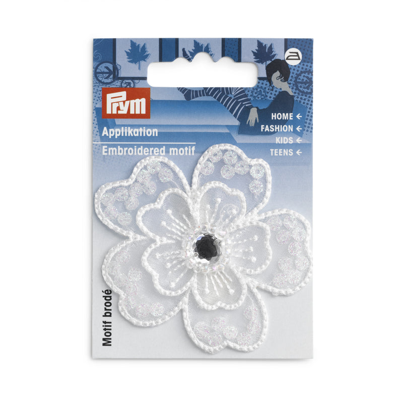 Applikationen - Fashion and Home - aufbügelbar Blume festlich mit Perlen weiß 1 St