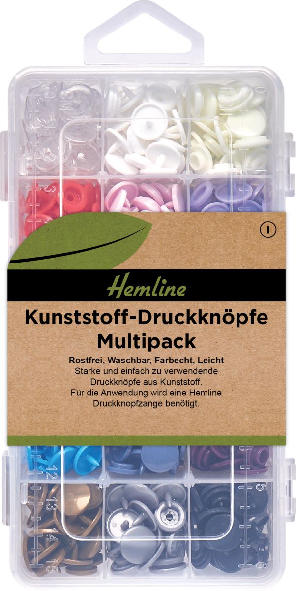 Kunststoff-Druckknöpfe Multipack 15 Farben / 12 mm / 180 Stück