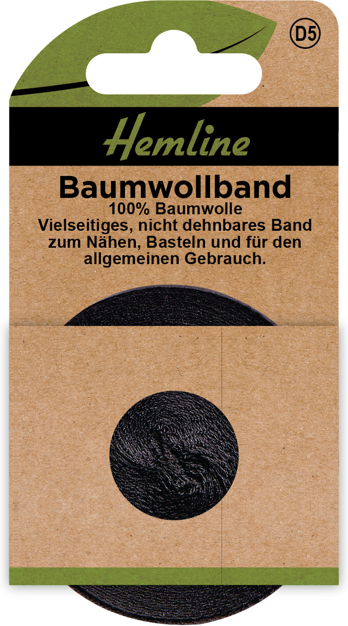 Baumwollband 12 mm  / 5 m schwarz