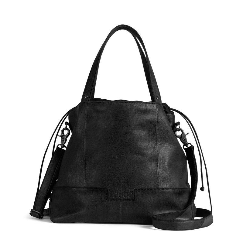 muud Lofoten handgefertigte Projekttasche aus Leder/Shopper Black