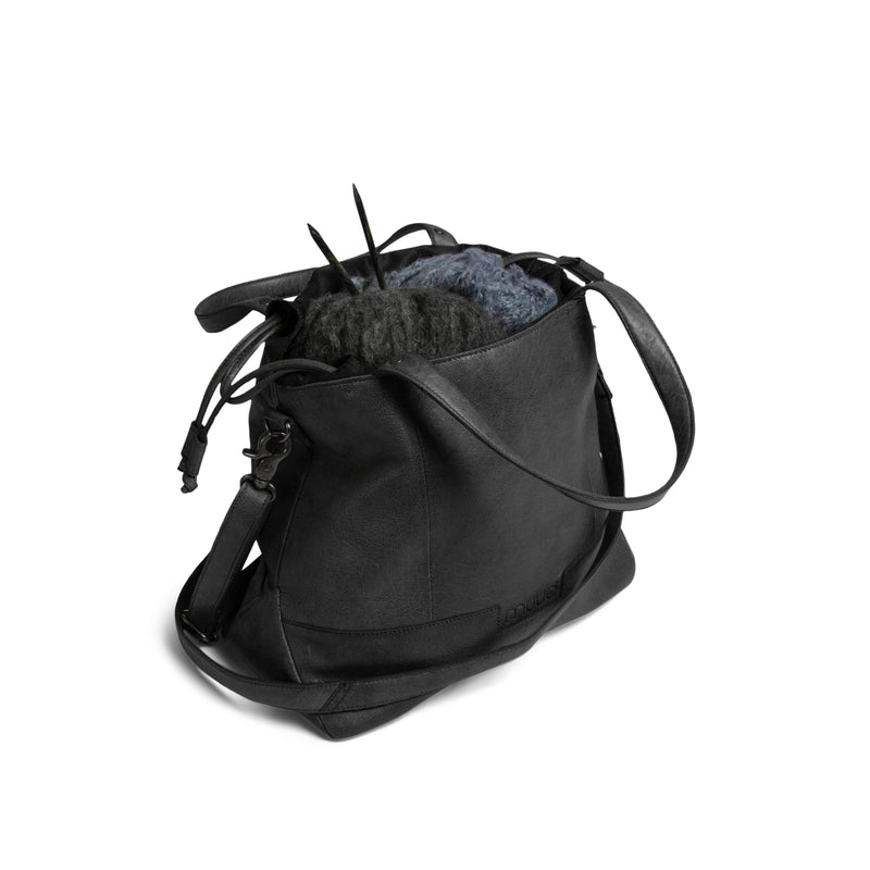 muud Lofoten XL handgefertigte Projekttasche aus Leder/Shopper Black