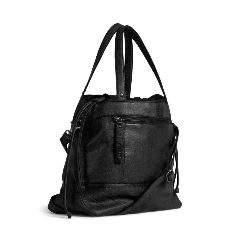muud Lofoten handgefertigte Projekttasche aus Leder/Shopper Black