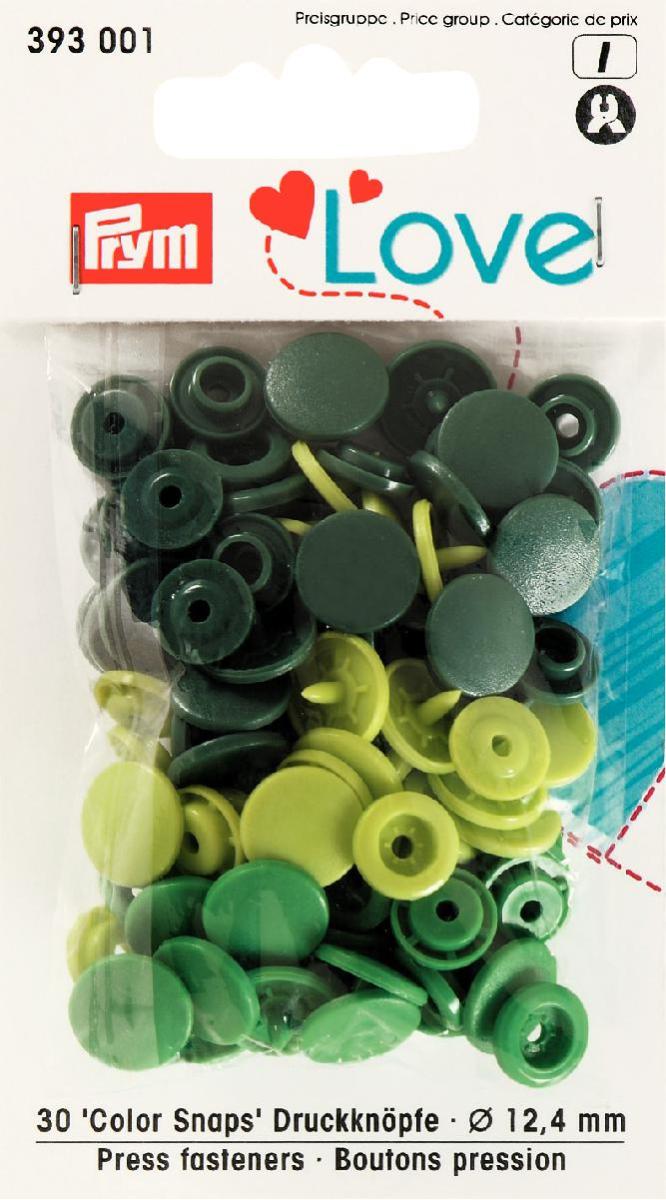 Nähfrei-Druckknöpfe Color Snaps Prym Love 12,4 mm grün sortiert 30 Stück