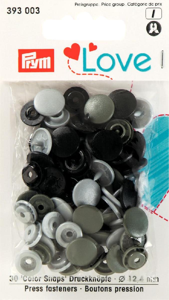 Nähfrei-Druckknöpfe Color Snaps Prym Love 12,4 mm grau sortiert 30 Stück