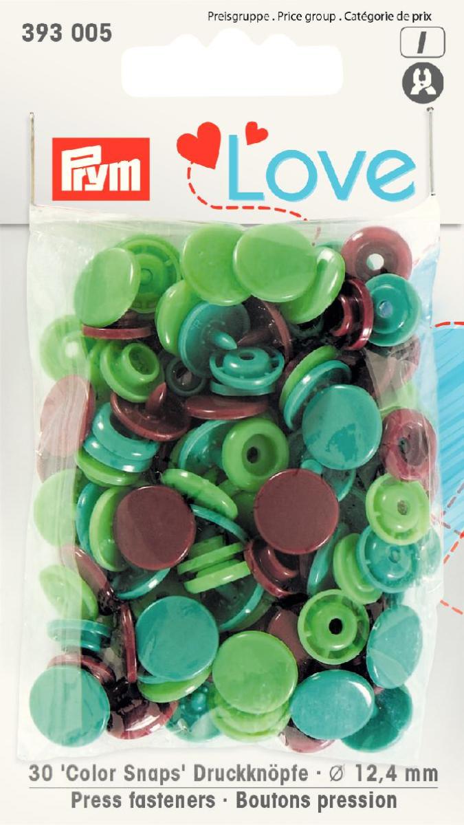 Nähfrei-Druckknöpfe Color Snaps Prym Love 12,4 mm braun/grün/hellgrün 30 Stück