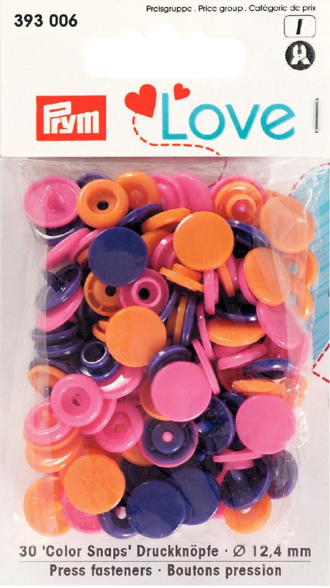 Nähfrei-Druckknöpfe Color Snaps Prym Love 12,4 mm orange/pink/violett 30 Stück