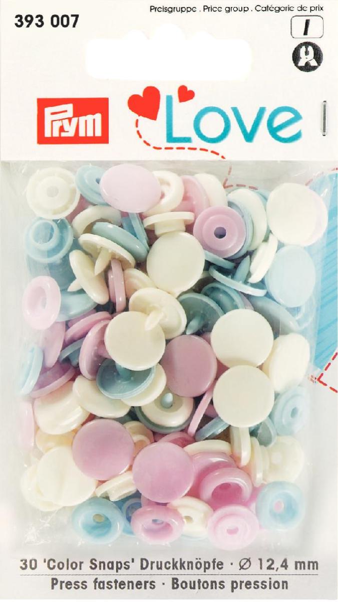 Nähfrei-Druckknöpfe Color Snaps Prym Love 12,4 mm hellblau/perle/rosa 30 Stück