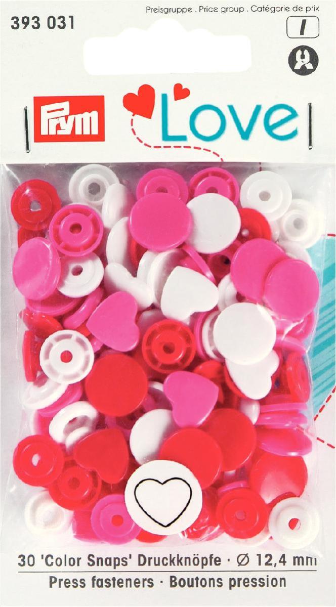 Nähfrei-Druckknöpfe Color Snaps Prym Love Herz 12,4 mm pink/rot/weiß 30 Stück