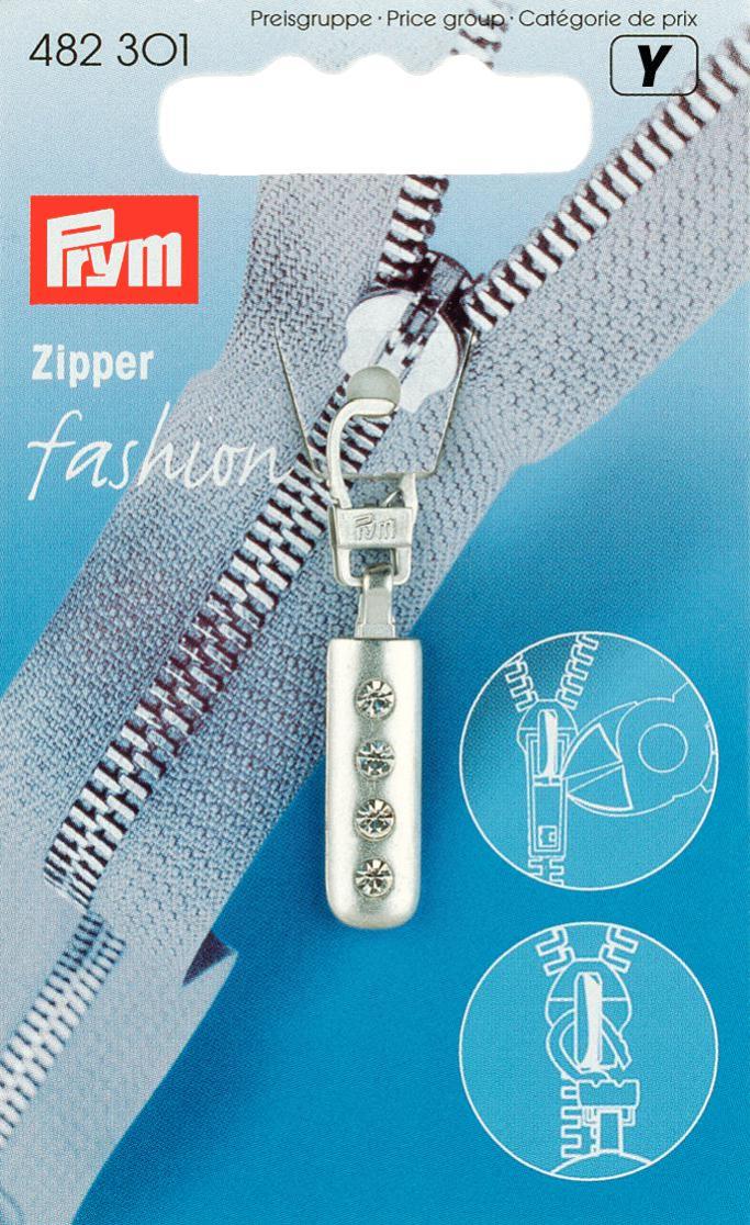 Fashion-Zipper Strass silber matt