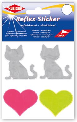 Reflex-Sticker, Katzen silber, Herz pink, Herz gelb