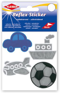 Reflex-Sticker, Auto blau, Schiff, Flugzeug, Fussball silber