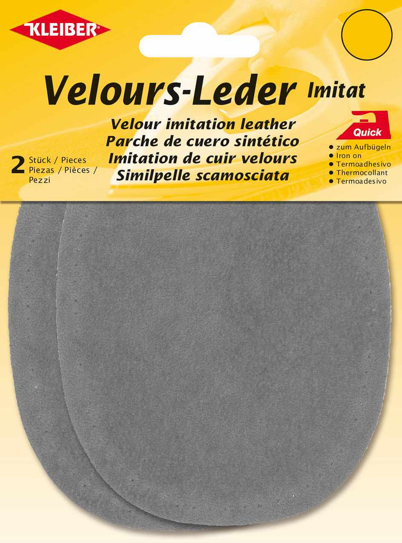 Velour-Leder Imitat Flecken ca. 13x10 cm 01 mittelgrau 2 Stück