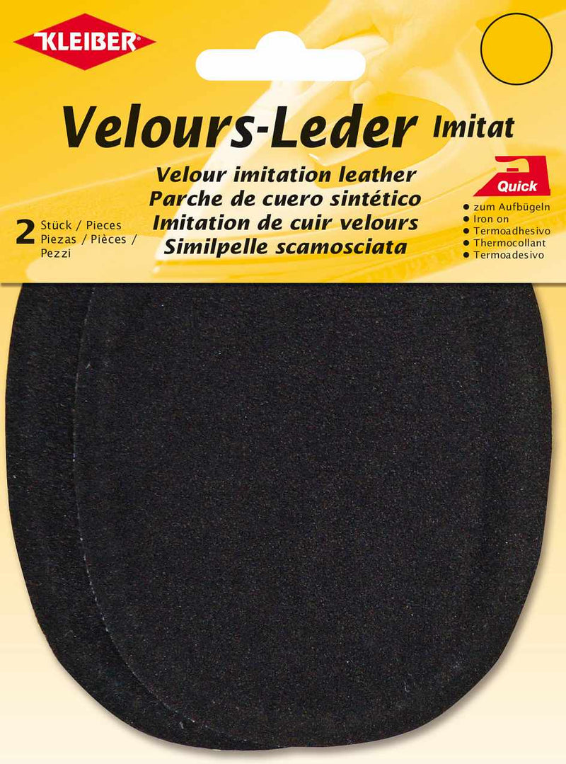 Velour-Leder Imitat Flecken ca. 13x10 cm 06 schwarz 2 Stück
