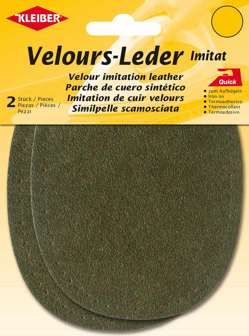 Velour-Leder Imitat Flecken ca. 13x10 cm 07 oliv 2 Stück