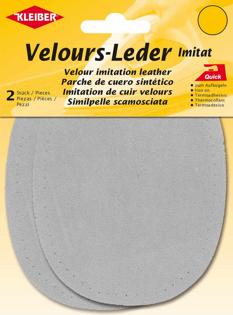Velour-Leder Imitat Flecken ca. 13x10 cm 08 hellgrau 2 Stück