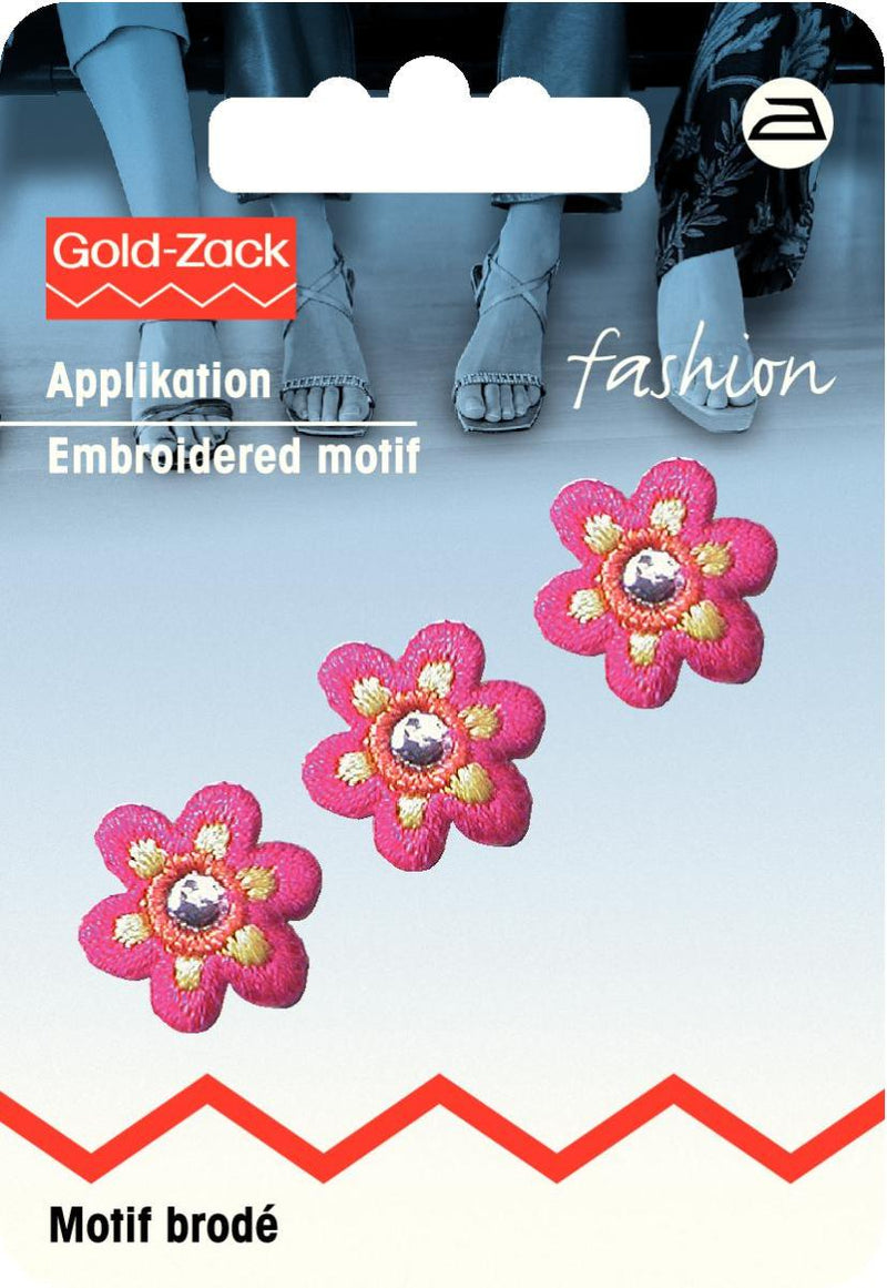 Applikationen - Fashion and Home - aufbügelbar Blume klein mit Spiegel ca. 1,0x1,0 cm pink 3 Stück