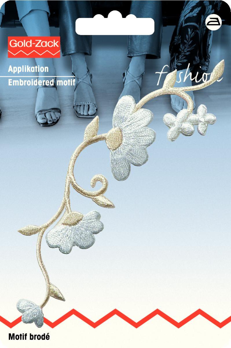 Applikationen - Fashion and Home - aufbügelbar Blumenranke ca. 2,0x12,0 cm creme/weiß