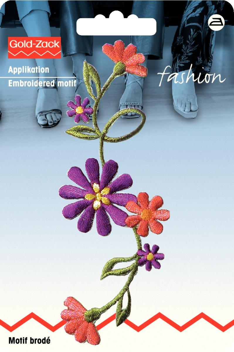 Applikationen - Fashion and Home - aufbügelbar Blumenranke groß ca. 3,0x10,0 cm lila/terracotta