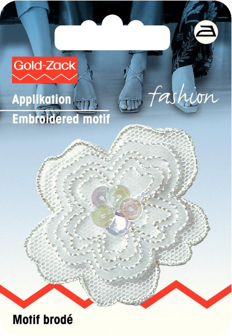 Applikationen - Fashion and Home - aufbügelbar Blume Organza+Pailletten ca. 4,5x5,5 cm weiß