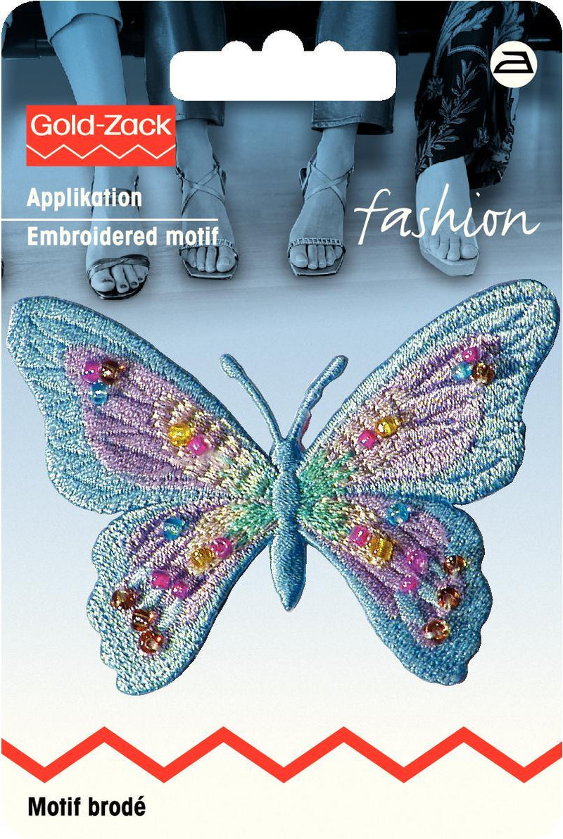 Applikationen - Fashion and Home - aufbügelbar Schmetterling pastell Perlen ca. 3,0x5,0 cm blau