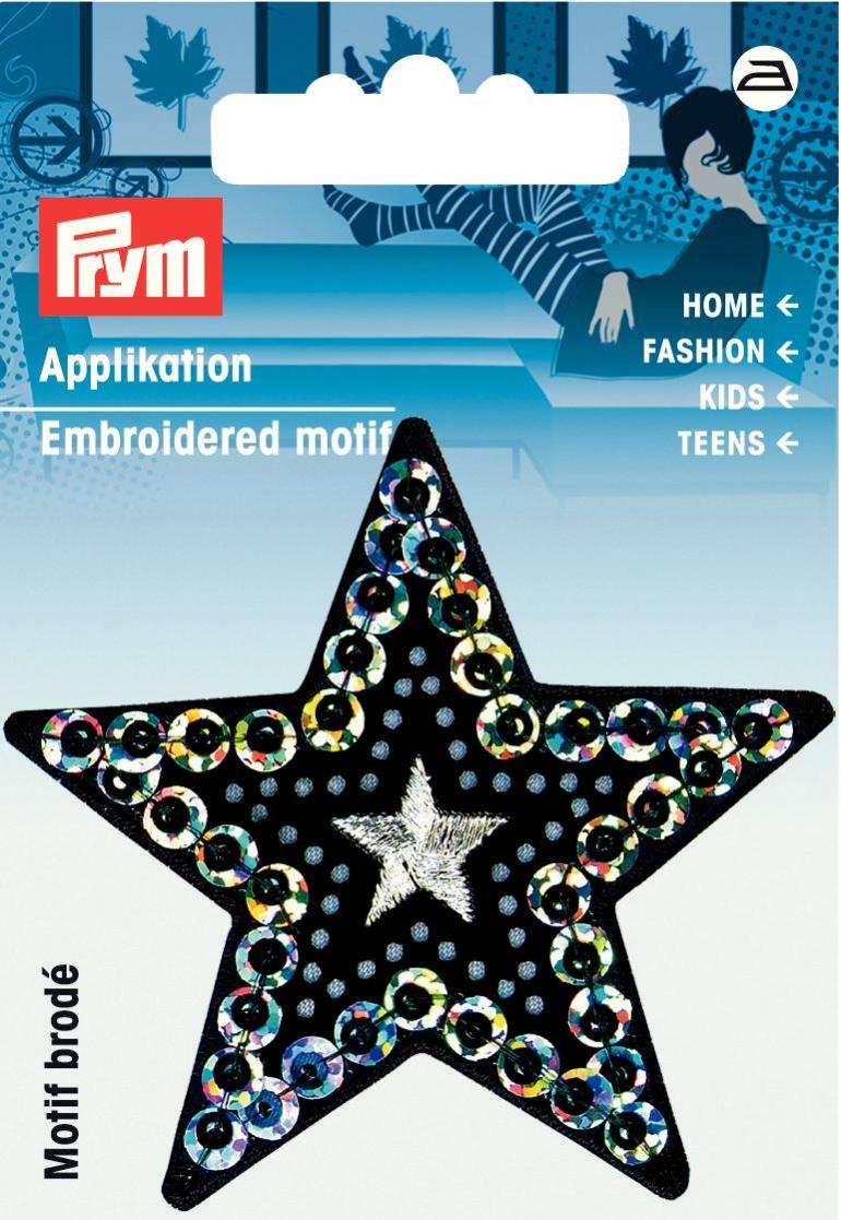 Applikationen - Fashion and Home - aufbügelbar Stern mit Pailetten ca. 6,5x6,5 cm schwarz/silber