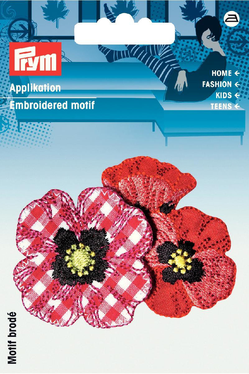 Applikationen - Fashion and Home - aufbügelbar Blumen Landhaus ca. 4,5x4,5 cm rot/weiß