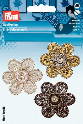 Applikationen - Fashion and Home - aufbügelbar Blumen selbstklebend ca. 4,5x4,5 cm braun/natur
