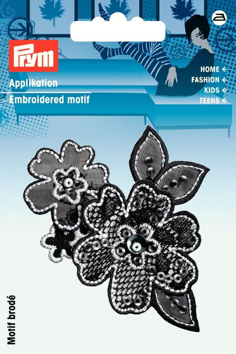 Applikationen - Fashion and Home - aufbügelbar Blumenranke ca. 5,0x8,0 cm schwarz
